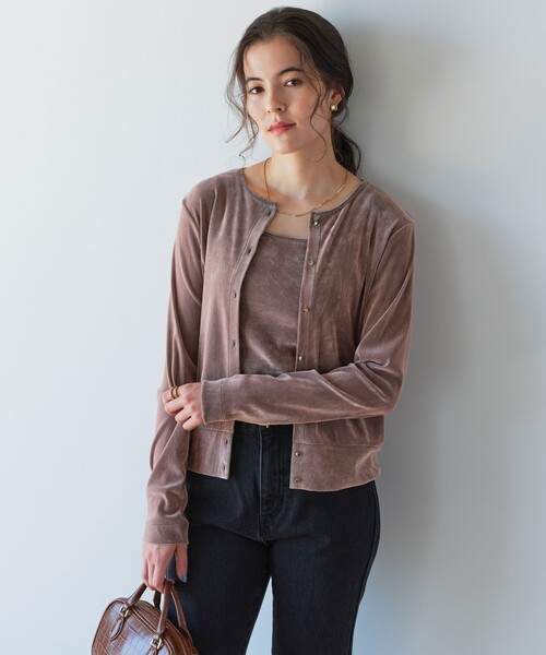 green label relaxing（グリーンレーベルリラクシング）の「極みシアーフロッキーカーデ（カーディガン/ボレロ・レディース・ブラック/グレー/ダークブラウン/ライトピンク/ライトブルー・FREE）」の5枚目の写真