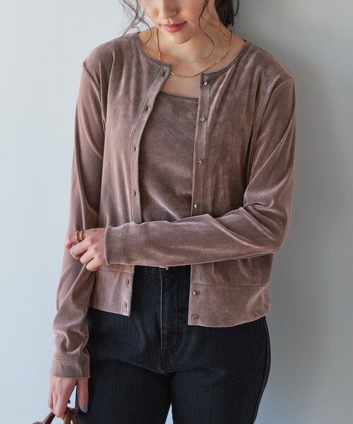 green label relaxing（グリーンレーベルリラクシング）の「極みシアーフロッキーカーデ（カーディガン/ボレロ・レディース・ブラック/グレー/ダークブラウン/ライトピンク/ライトブルー・FREE）」の7枚目の写真