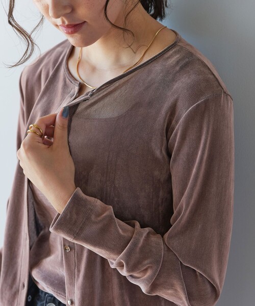 green label relaxing（グリーンレーベルリラクシング）の「極みシアーフロッキーカーデ（カーディガン/ボレロ・レディース・ブラック/グレー/ダークブラウン/ライトピンク/ライトブルー・FREE）」の8枚目の写真