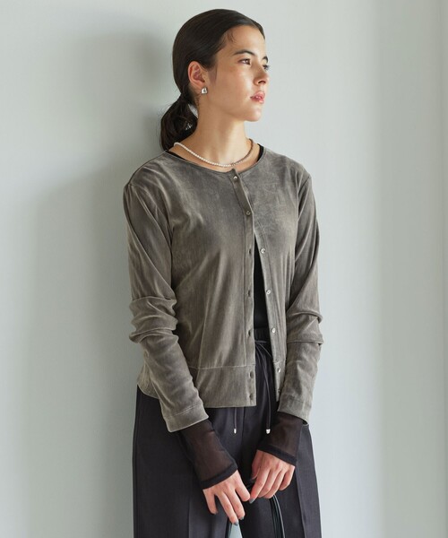 green label relaxing（グリーンレーベルリラクシング）の「極みシアーフロッキーカーデ（カーディガン/ボレロ・レディース・ブラック/グレー/ダークブラウン/ライトピンク/ライトブルー・FREE）」の14枚目の写真