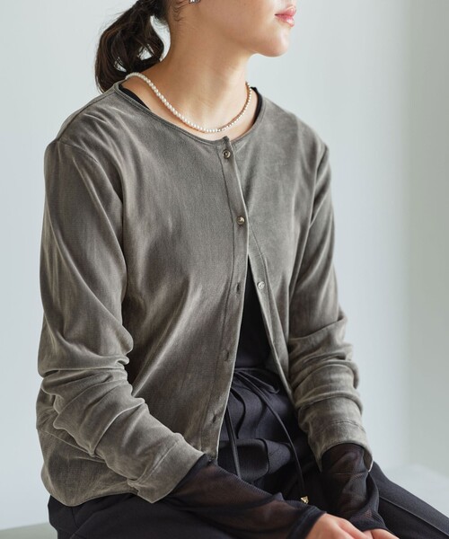 green label relaxing（グリーンレーベルリラクシング）の「極みシアーフロッキーカーデ（カーディガン/ボレロ・レディース・ブラック/グレー/ダークブラウン/ライトピンク/ライトブルー・FREE）」の16枚目の写真