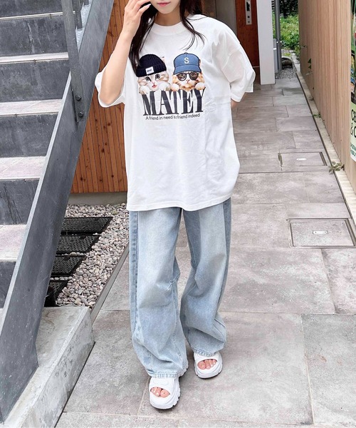 INGNI(イング)の「【WEB限定】ねこニット帽&キャップTシャツ(Tシャツ/カットソー・レディース・オフホワイト/オートミール/スミクロ・M)」の9枚目の写真