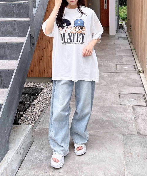 INGNI(イング)の「【WEB限定】ねこニット帽&キャップTシャツ(Tシャツ/カットソー・レディース・オフホワイト/オートミール/スミクロ・M)」の10枚目の写真