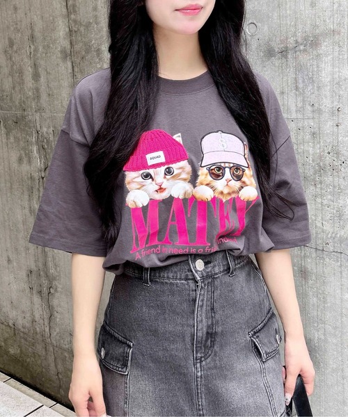 INGNI(イング)の「【WEB限定】ねこニット帽&キャップTシャツ(Tシャツ/カットソー・レディース・オフホワイト/オートミール/スミクロ・M)」の12枚目の写真