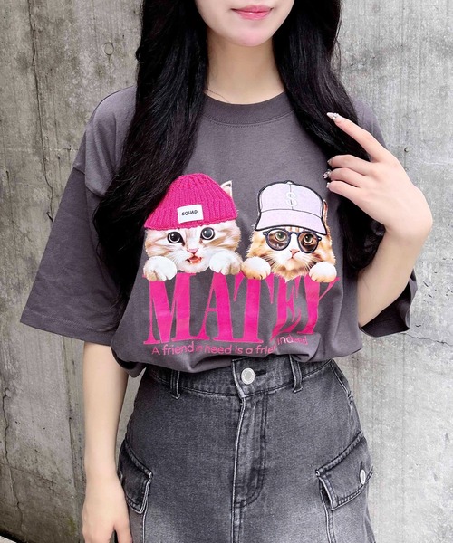 INGNI(イング)の「【WEB限定】ねこニット帽&キャップTシャツ(Tシャツ/カットソー・レディース・オフホワイト/オートミール/スミクロ・M)」の11枚目の写真