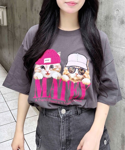 INGNI(イング)の「【WEB限定】ねこニット帽&キャップTシャツ(Tシャツ/カットソー・レディース・オフホワイト/オートミール/スミクロ・M)」の13枚目の写真