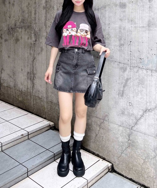INGNI(イング)の「【WEB限定】ねこニット帽&キャップTシャツ(Tシャツ/カットソー・レディース・オフホワイト/オートミール/スミクロ・M)」の17枚目の写真