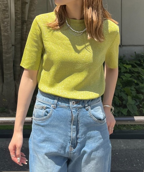 terrace(テラス)の「ラメニットプルオーバー(ニット/セーター・レディース・ブラック/オフホワイト/ライム/カーキブラウン・MEDIUM)」の4枚目の写真