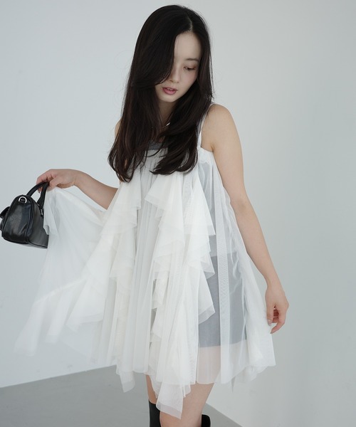 EIMY ISTOIRE(エイミーイストワール)の「リブタンクセットボリュームチュールチュニック ノースリーブトップス 夏 レディース(チュニック・レディース・ホワイト/グレー/ブラック・F)」の3枚目の写真