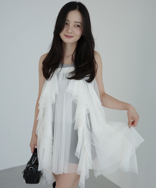 EIMY ISTOIRE(エイミーイストワール)の「リブタンクセットボリュームチュールチュニック ノースリーブトップス 夏 レディース(チュニック・レディース・ホワイト/グレー/ブラック・F)」の9枚目の写真