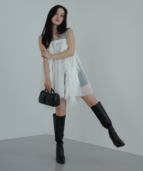 EIMY ISTOIRE(エイミーイストワール)の「リブタンクセットボリュームチュールチュニック ノースリーブトップス 夏 レディース(チュニック・レディース・ホワイト/グレー/ブラック・F)」の11枚目の写真