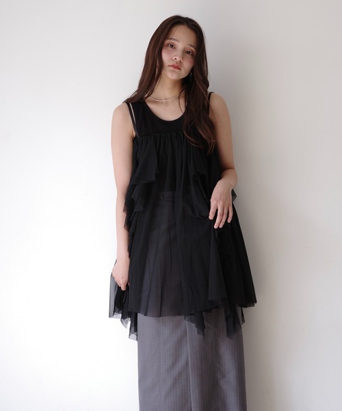 EIMY ISTOIRE(エイミーイストワール)の「リブタンクセットボリュームチュールチュニック ノースリーブトップス 夏 レディース(チュニック・レディース・ホワイト/グレー/ブラック・F)」の5枚目の写真
