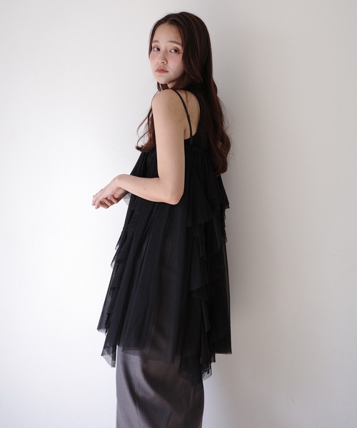 EIMY ISTOIRE(エイミーイストワール)の「リブタンクセットボリュームチュールチュニック ノースリーブトップス 夏 レディース(チュニック・レディース・ホワイト/グレー/ブラック・F)」の6枚目の写真