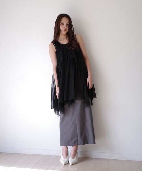 EIMY ISTOIRE(エイミーイストワール)の「リブタンクセットボリュームチュールチュニック ノースリーブトップス 夏 レディース(チュニック・レディース・ホワイト/グレー/ブラック・F)」の8枚目の写真