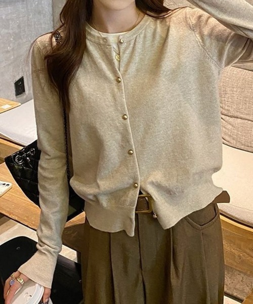セール】金ボタンニットカーディガン ラウンドネック オフィス
