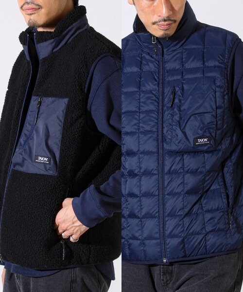 TAION（タイオン）の「【2WAYで着回せる】【UNISEX】GLOSTER配色別注 TAIONボア×ダウンベスト（ダウンベスト・メンズ・ブラック/ダークベージュ/アイボリー・XL/L/M）」の2枚目の写真
