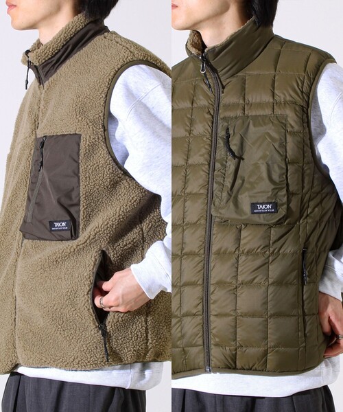 TAION（タイオン）の「【2WAYで着回せる】【UNISEX】GLOSTER配色別注 TAIONボア×ダウンベスト（ダウンベスト・メンズ・ブラック/ダークベージュ/アイボリー・XL/L/M）」の13枚目の写真