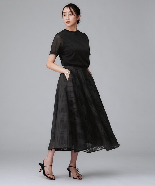 UNTITLED（アンタイトル）の「【セットアップ可/後ろウエストゴム】シアーチェックスカート（スカート・レディース・パープル系/チャコールグレー・50/48/46/44/42/04/03/02/01/00）」の6枚目の写真