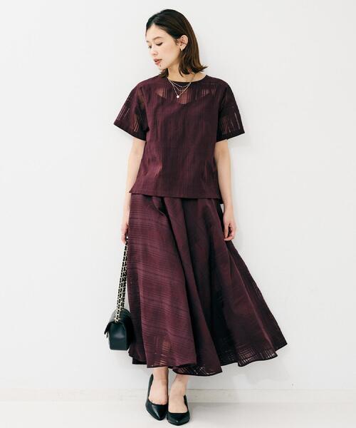 UNTITLED（アンタイトル）の「【セットアップ可/後ろウエストゴム】シアーチェックスカート（スカート・レディース・パープル系/チャコールグレー・50/48/46/44/42/04/03/02/01/00）」の10枚目の写真