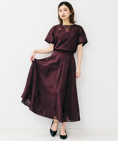 UNTITLED（アンタイトル）の「【セットアップ可/後ろウエストゴム】シアーチェックスカート（スカート・レディース・パープル系/チャコールグレー・50/48/46/44/42/04/03/02/01/00）」の11枚目の写真