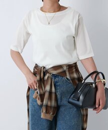 un dix cors | 《さりげない透け感・着回し万能》シアーベロア5分袖プルオーバー(Tシャツ/カットソー)