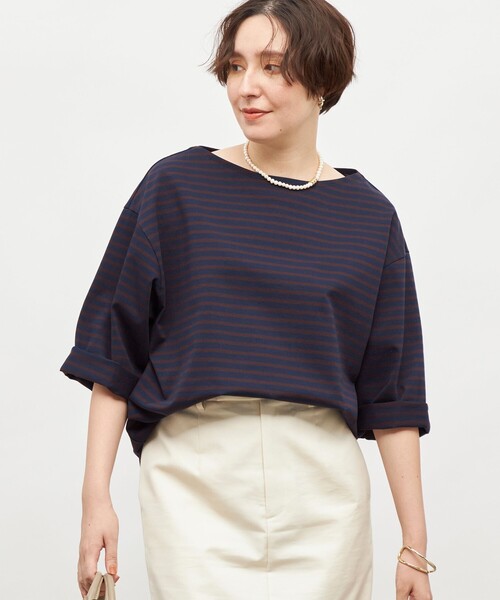 NOLLEY’S(ノーリーズ)の「【MD 二見☆別注】oversized cotton T-shirt(Tシャツ/カットソー・レディース・ダークグリーン/ブラック/オフホワイト/ブルー系その他7/ホワイト系その他4・FREE)」の5枚目の写真