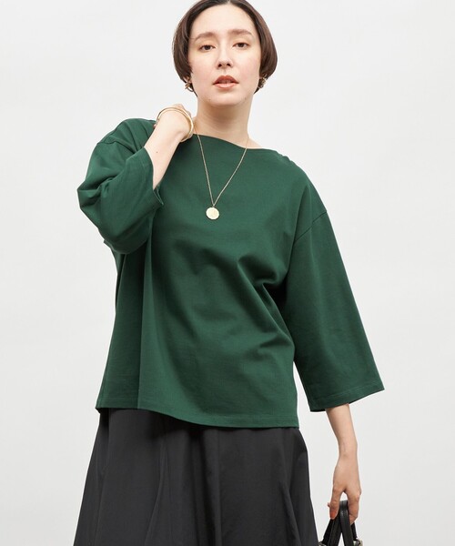 NOLLEY’S(ノーリーズ)の「【MD 二見☆別注】oversized cotton T-shirt(Tシャツ/カットソー・レディース・ダークグリーン/ブラック/オフホワイト/ブルー系その他7/ホワイト系その他4・FREE)」の4枚目の写真