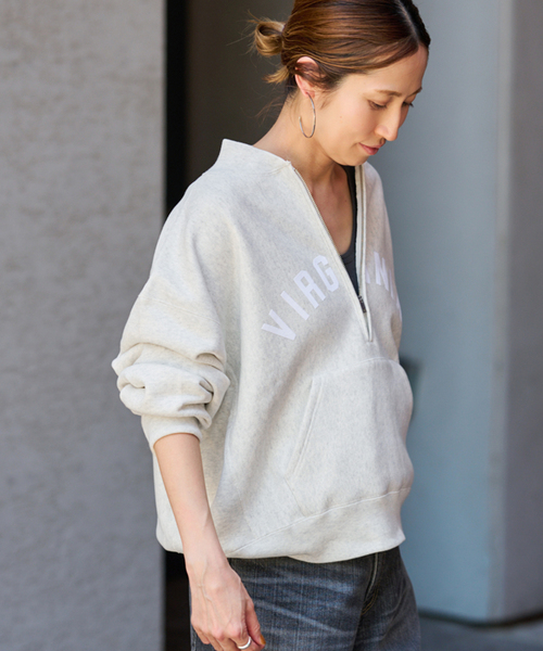 FRAMeWORK（フレームワーク）の「Champion/チャンピオン 別注REVERSE WEAVE11.5OZロゴハーフジップ（スウェット・レディース・チャコールグレー/アイボリー・FREE）」の4枚目の写真