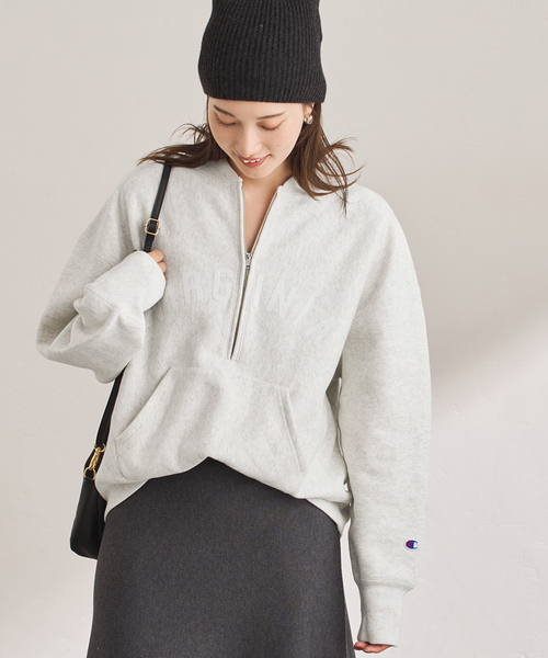 FRAMeWORK（フレームワーク）の「Champion/チャンピオン 別注REVERSE WEAVE11.5OZロゴハーフジップ（スウェット・レディース・チャコールグレー/アイボリー・FREE）」の14枚目の写真