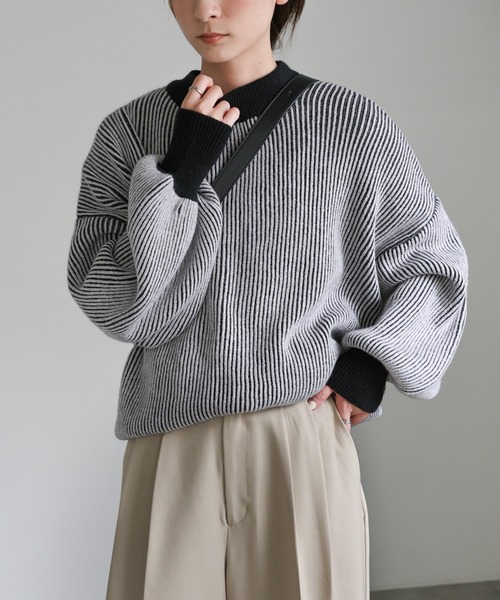 セール】バイカラープレーティングオーバーニット（ニット/セーター