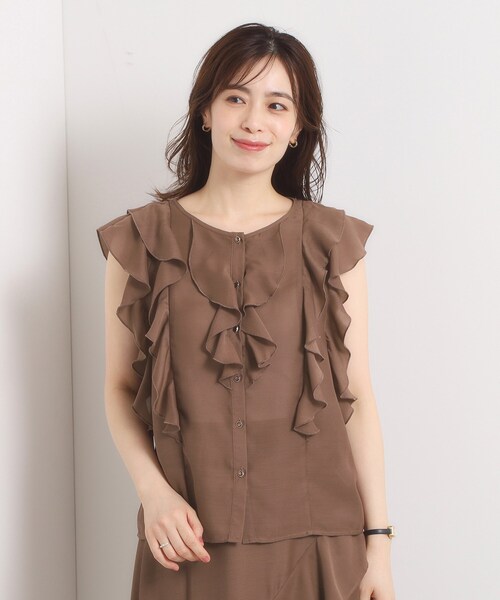 ITS'DEMO（イッツデモ）の「【手洗い可／セットアップ可】シアーフリルブラウス（シャツ/ブラウス・レディース・ダークブラウン/ブラック/ベビーピンク・00）」の9枚目の写真