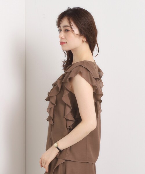 ITS'DEMO（イッツデモ）の「【手洗い可／セットアップ可】シアーフリルブラウス（シャツ/ブラウス・レディース・ダークブラウン/ブラック/ベビーピンク・00）」の8枚目の写真