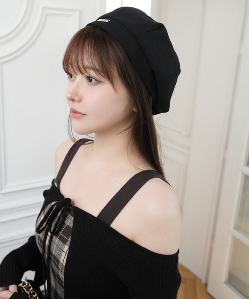 LIPSERVICE（リップサービス）の「ポイントプレートベレー（ハンチング/ベレー帽・レディース・ブラック/アイボリー・FREE）」の2枚目の写真