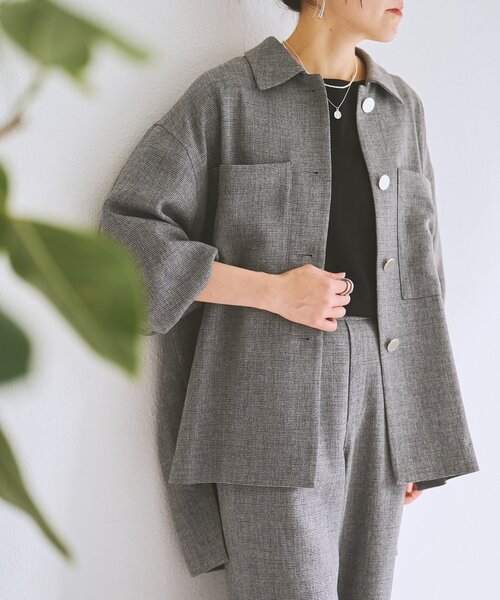 LIVETART（リヴェタート）の「メランジピンヘッドシャツジャケット（その他アウター・レディース・グレー/ブラウン・FREE）」の9枚目の写真