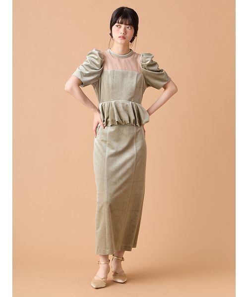 23ss リリーブラウン【1】エンボスオーガンジーLilyグリッタードレス 刺繍 LILY BROWN エンボスグリッター刺繍ブラウンドレス (M) を