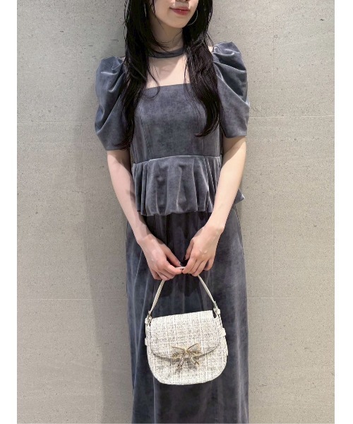 新品新作　リリーブラウン ペプラムベロアドレス LilyBrown リリーブラウン ペプラムベロアドレス ブラック/M｜結婚式