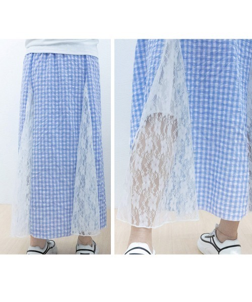 Miniministore(ミニミニストア)の「レース切り替え ロングチェック柄スカート(スカート・レディース・イエロー/ブルー・L/S/M)」の16枚目の写真