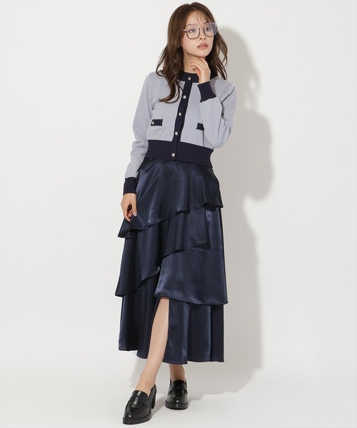 セール】サテンアシメフリルティアードスカート（スカート）｜AND