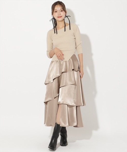 セール】サテンアシメフリルティアードスカート（スカート）｜AND