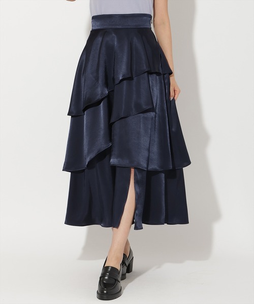 セール】サテンアシメフリルティアードスカート（スカート）｜AND