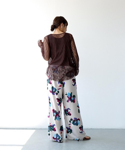 Jines（ジネス）の「ペイントフラワープリントパンツ（その他パンツ・レディース・ネイビー/グレー/ライトベージュ・38）」の6枚目の写真