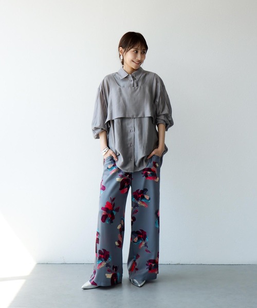 Jines（ジネス）の「ペイントフラワープリントパンツ（その他パンツ・レディース・ネイビー/グレー/ライトベージュ・38）」の8枚目の写真