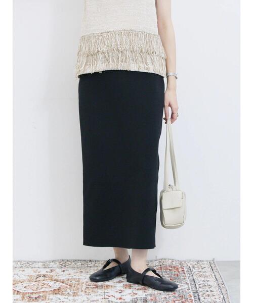 Samansa Mos2 blue（サマンサモスモスブルー）の「ニットストレートスカート（スカート・レディース・ブラック/ライトベージュ/マスタード・F）」の6枚目の写真