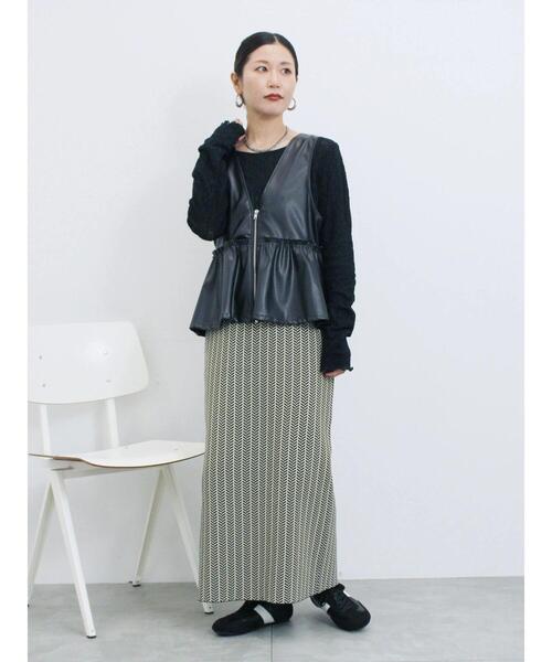 Samansa Mos2 blue（サマンサモスモスブルー）の「ニットストレートスカート（スカート・レディース・ブラック/ライトベージュ/マスタード・F）」の21枚目の写真