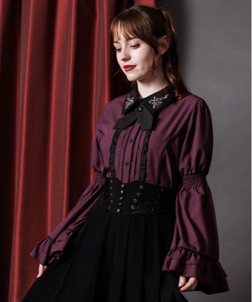 axes femme(アクシーズファム)の「クロスローズ刺繍ブラウス(シャツ/ブラウス・レディース・キナリ/パープル/ブラック・MEDIUM)」の3枚目の写真