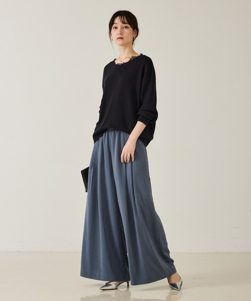 qualite(カリテ)の「【大人のレースニット】Vネックレース付きニット/秋服/冬服/オフィスカジュアル/フリル/ハイゲージニット(ニット/セーター・レディース・ダークネイビー/オフホワイト/チャコールグレー・フリー)」の10枚目の写真