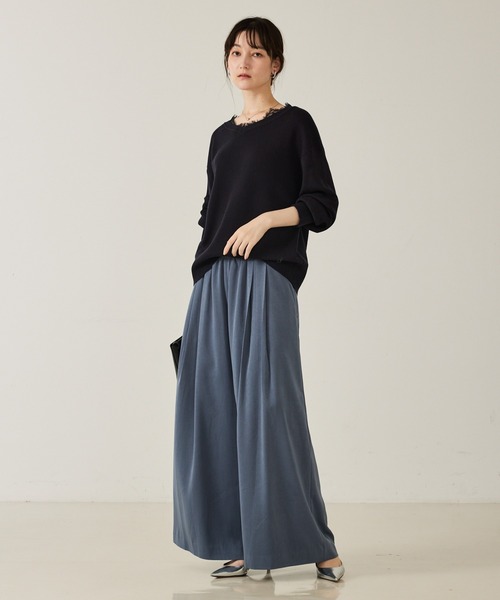 qualite(カリテ)の「【大人のレースニット】Vネックレース付きニット/秋服/冬服/オフィスカジュアル/フリル/ハイゲージニット(ニット/セーター・レディース・ダークネイビー/オフホワイト/チャコールグレー・フリー)」の11枚目の写真