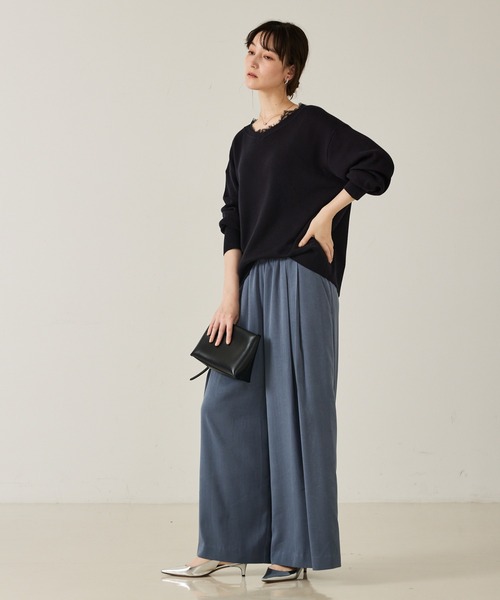 qualite(カリテ)の「【大人のレースニット】Vネックレース付きニット/秋服/冬服/オフィスカジュアル/フリル/ハイゲージニット(ニット/セーター・レディース・ダークネイビー/オフホワイト/チャコールグレー・フリー)」の12枚目の写真