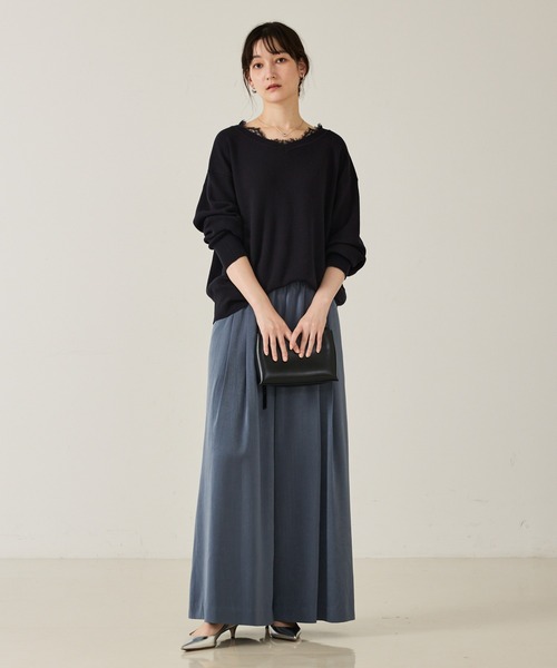 qualite(カリテ)の「【大人のレースニット】Vネックレース付きニット/秋服/冬服/オフィスカジュアル/フリル/ハイゲージニット(ニット/セーター・レディース・ダークネイビー/オフホワイト/チャコールグレー・フリー)」の13枚目の写真