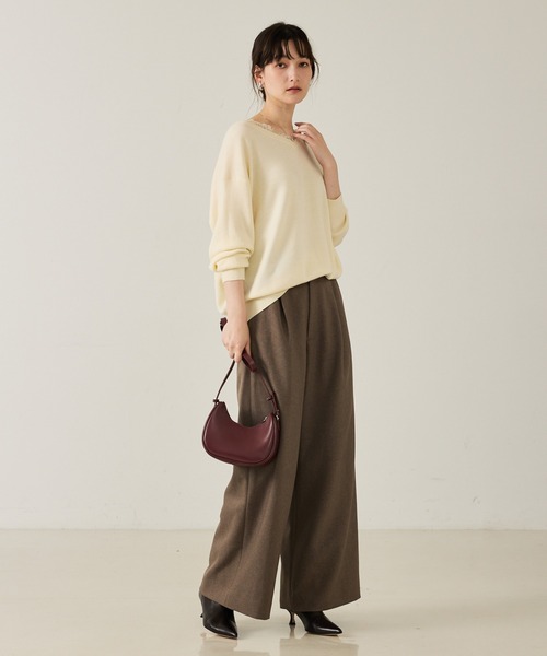 qualite(カリテ)の「【大人のレースニット】Vネックレース付きニット/秋服/冬服/オフィスカジュアル/フリル/ハイゲージニット(ニット/セーター・レディース・ダークネイビー/オフホワイト/チャコールグレー・フリー)」の22枚目の写真